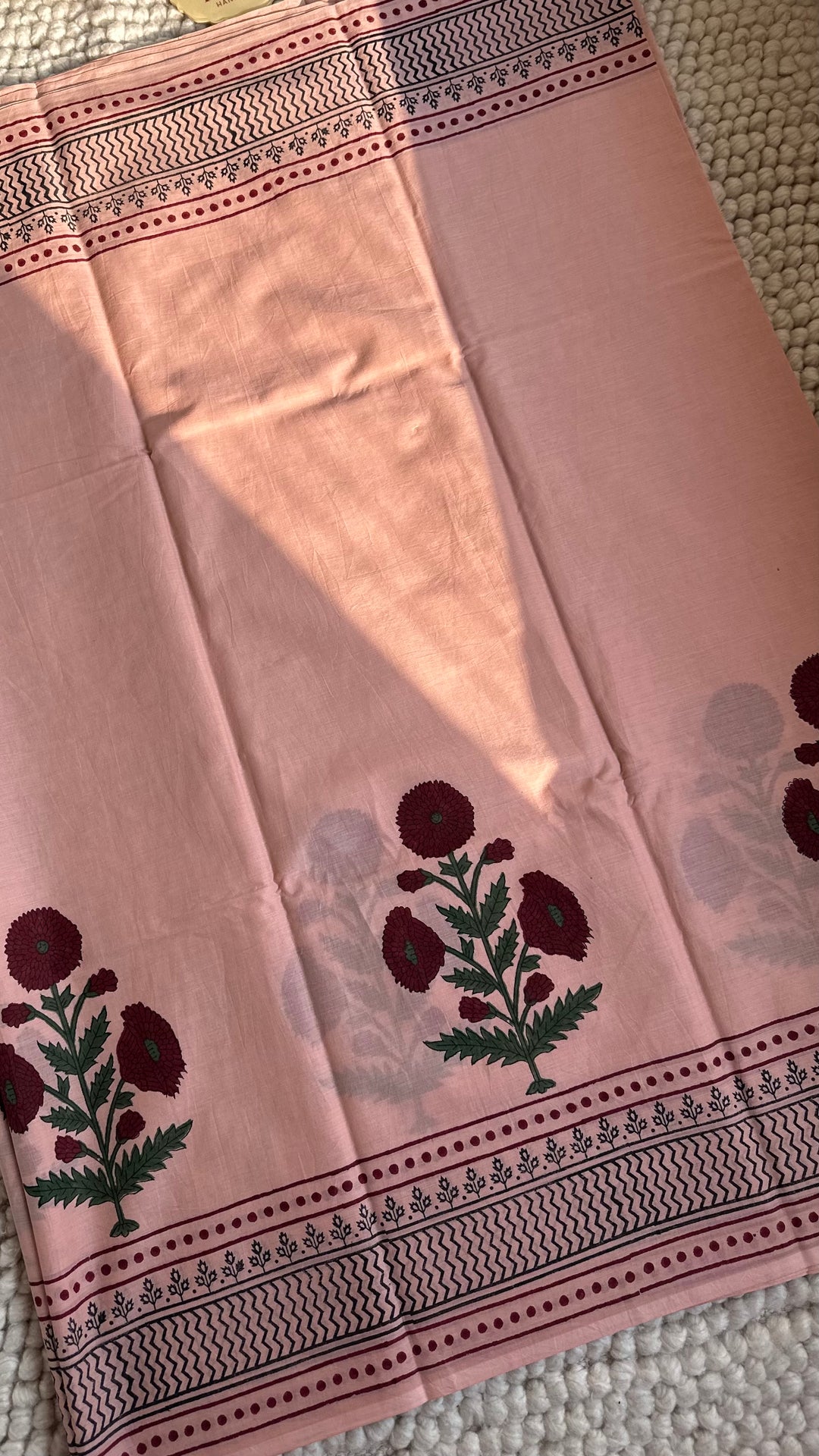 BAGRU HAND BLOCK PRINTED SOFT MULMUL COTTON SAREE- 095 (DISPATCH TIME IS - 12-15 DAYS)