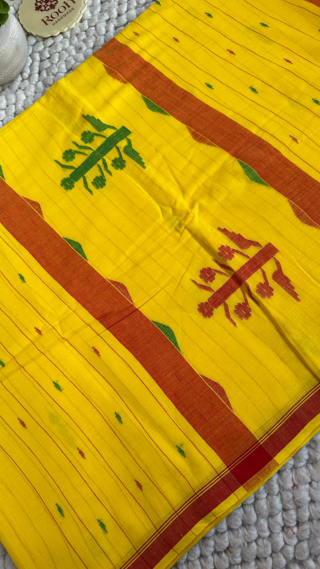 PREMIUM NEEDLE WORK JAMDANI HANDWOVEN AND HANDSPUN COTTON SAREE - MUSTARD YELLOW