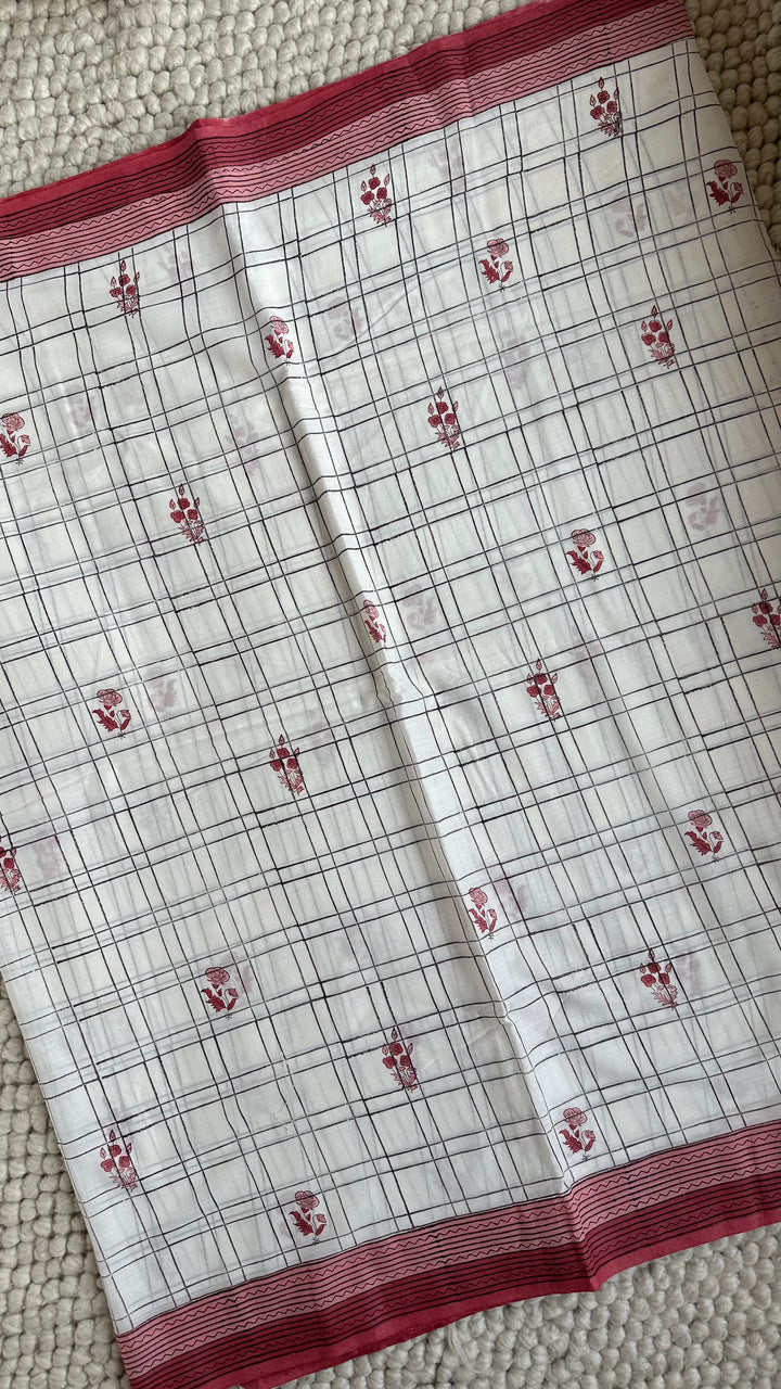 SANGANERI HAND BLOCK PRINTED SOFT COTTON SAREE- 027