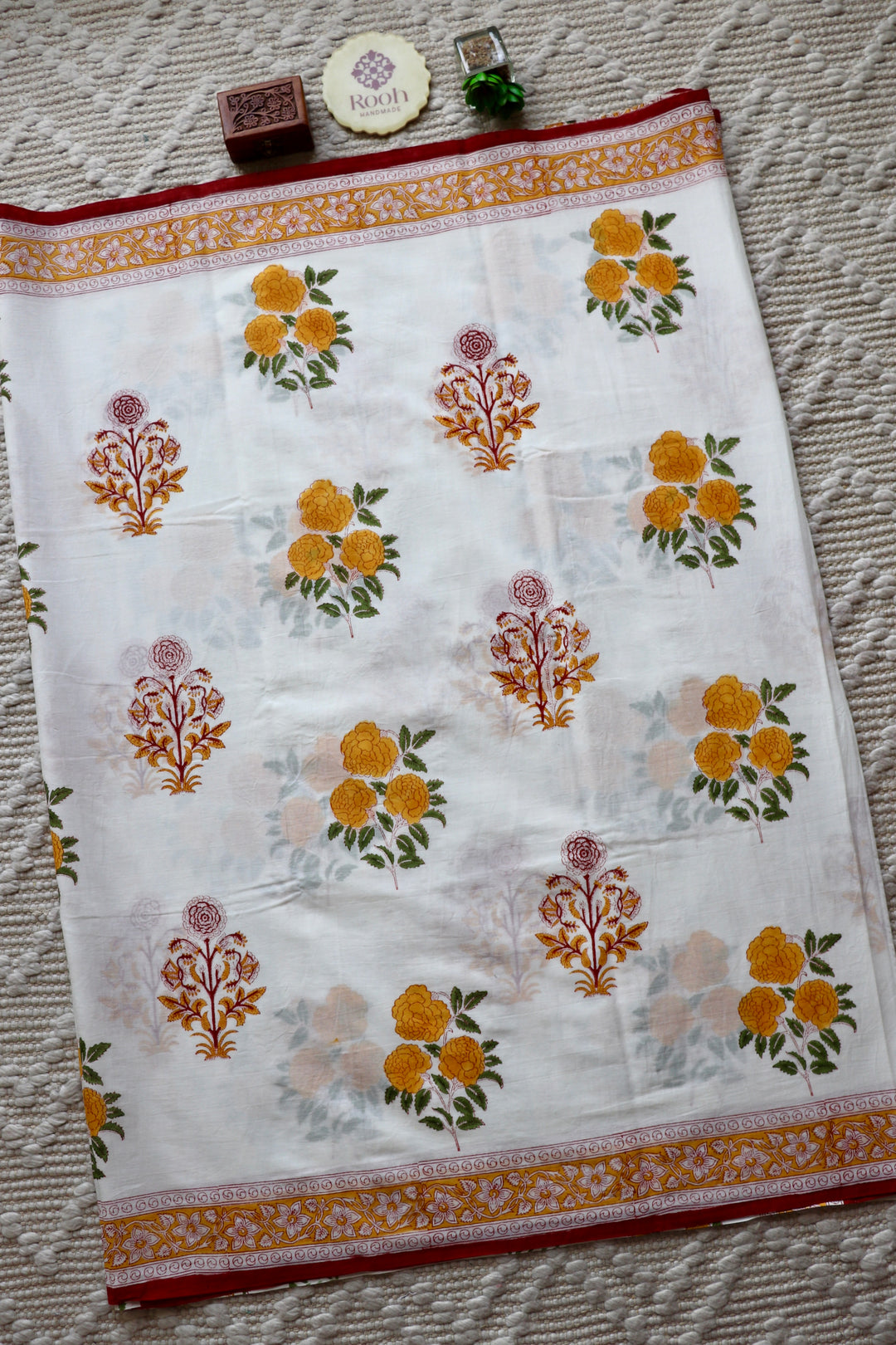 BAGRU HAND BLOCK PRINTED SOFT MULMUL COTTON SAREE- 090