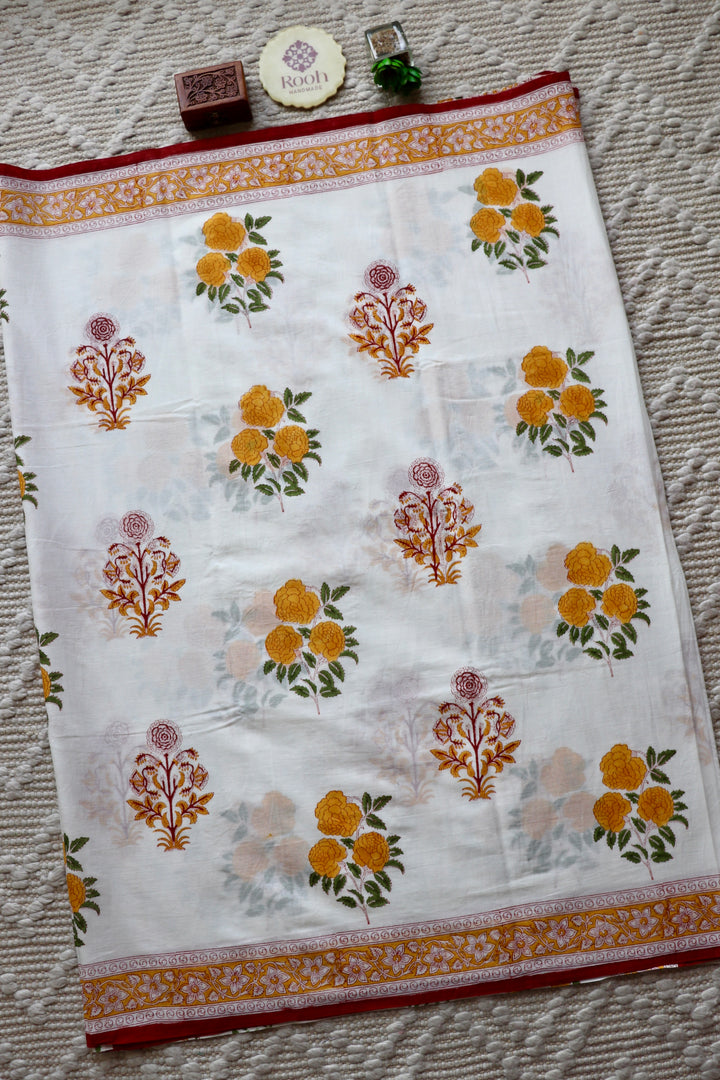 BAGRU HAND BLOCK PRINTED SOFT MULMUL COTTON SAREE- 090