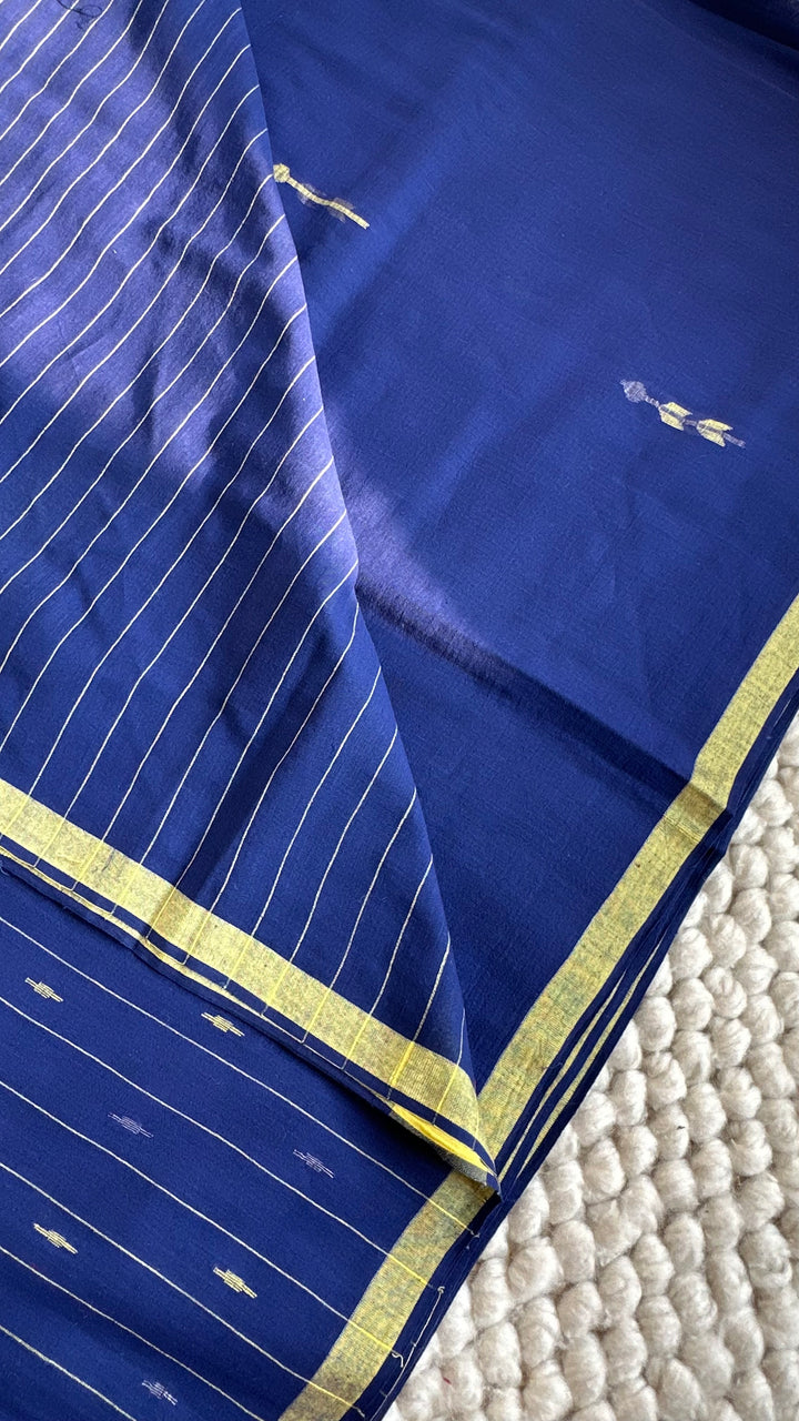 PREMIUM JAMDANI WEAVE HANDWOVEN AND HANDSPUN COTTON SAREE - SAPPHIRE BLUE