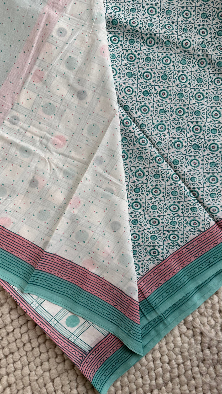 SANGANERI HAND BLOCK PRINTED SOFT COTTON SAREE- 030