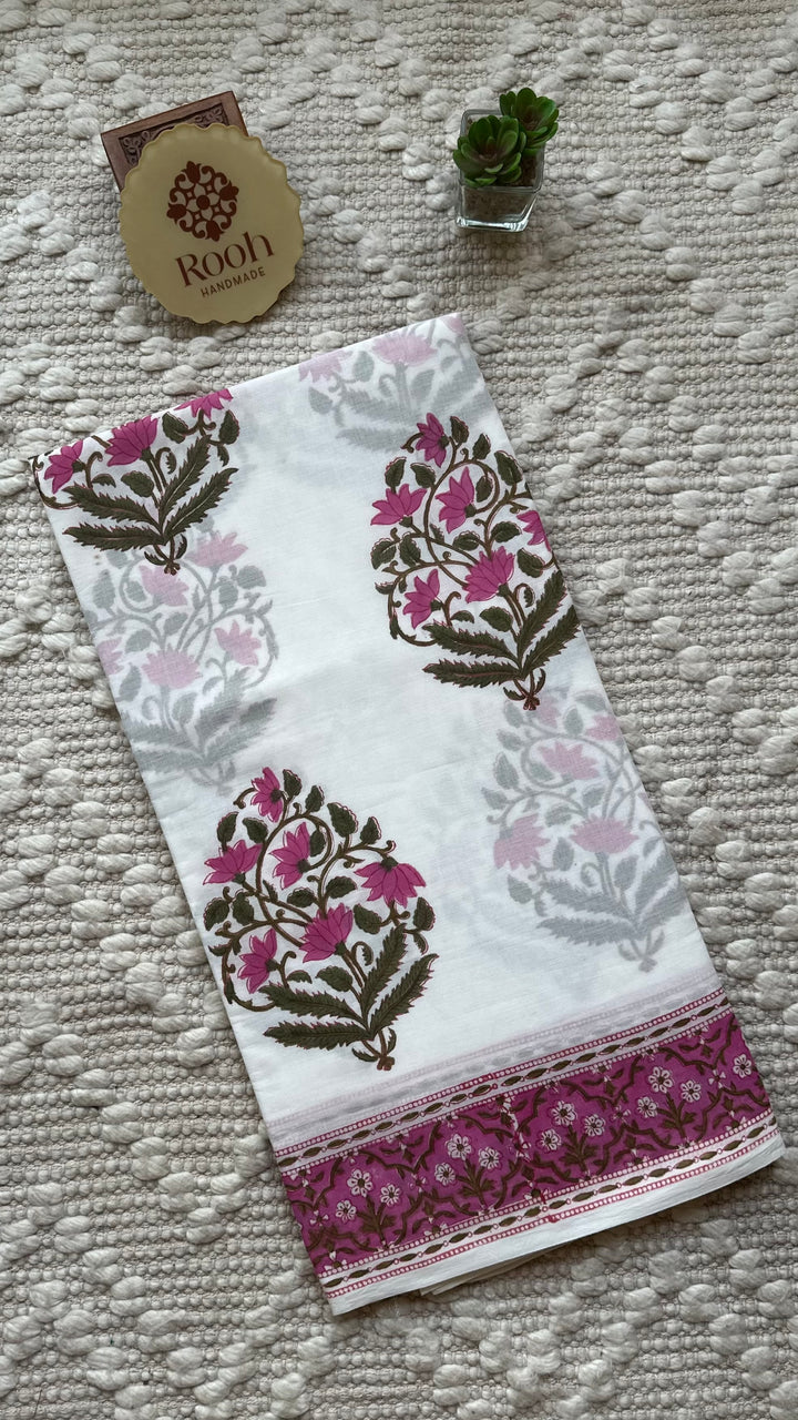 BAGRU HAND BLOCK PRINTED SOFT MULMUL COTTON SAREE- 101