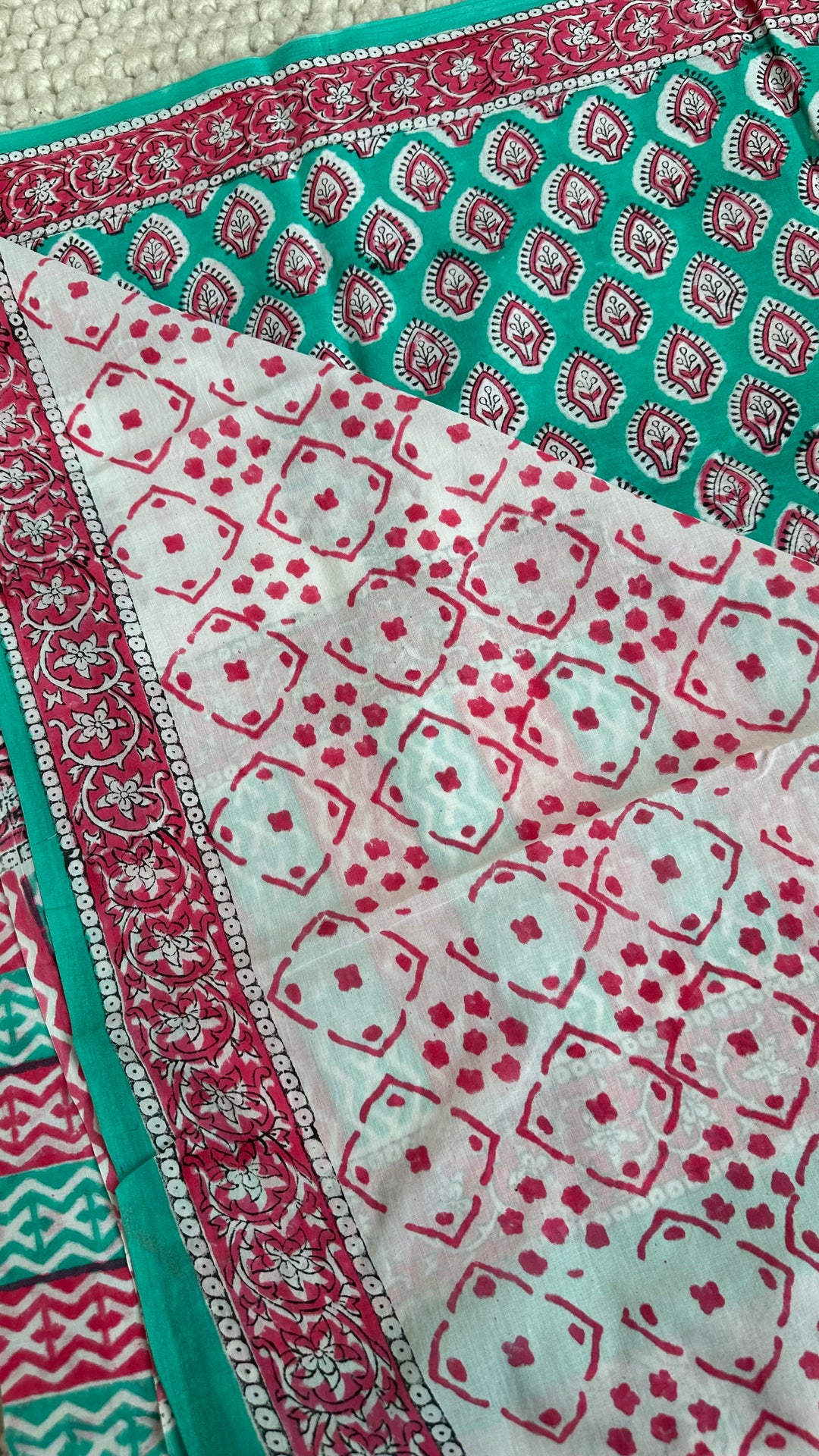 BAGRU HAND BLOCK PRINTED SOFT MULMUL COTTON SAREE- 148