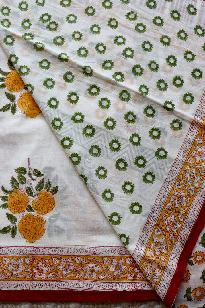 BAGRU HAND BLOCK PRINTED SOFT MULMUL COTTON SAREE- 090