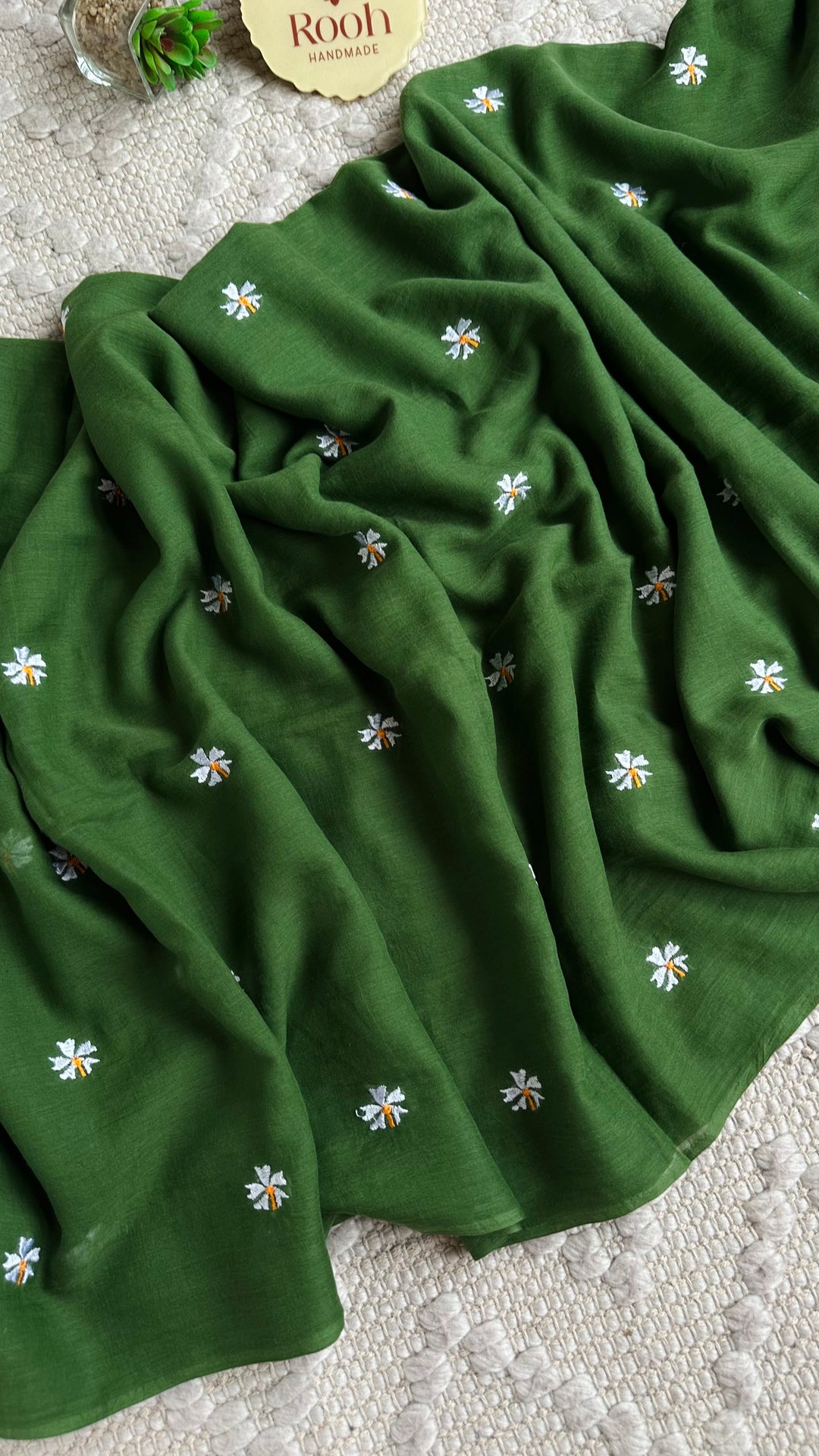 SHIULI - FOREST GREEN SUPER SOFT MUL COTTON SAREE (DISPATCH TIME - 7 TO 10 DAYS)