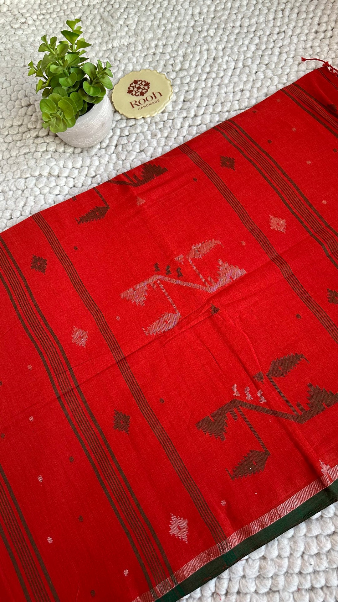 PREMIUM NEEDLE WORK JAMDANI HANDWOVEN AND HANDSPUN COTTON SAREE - RUST ORANGE