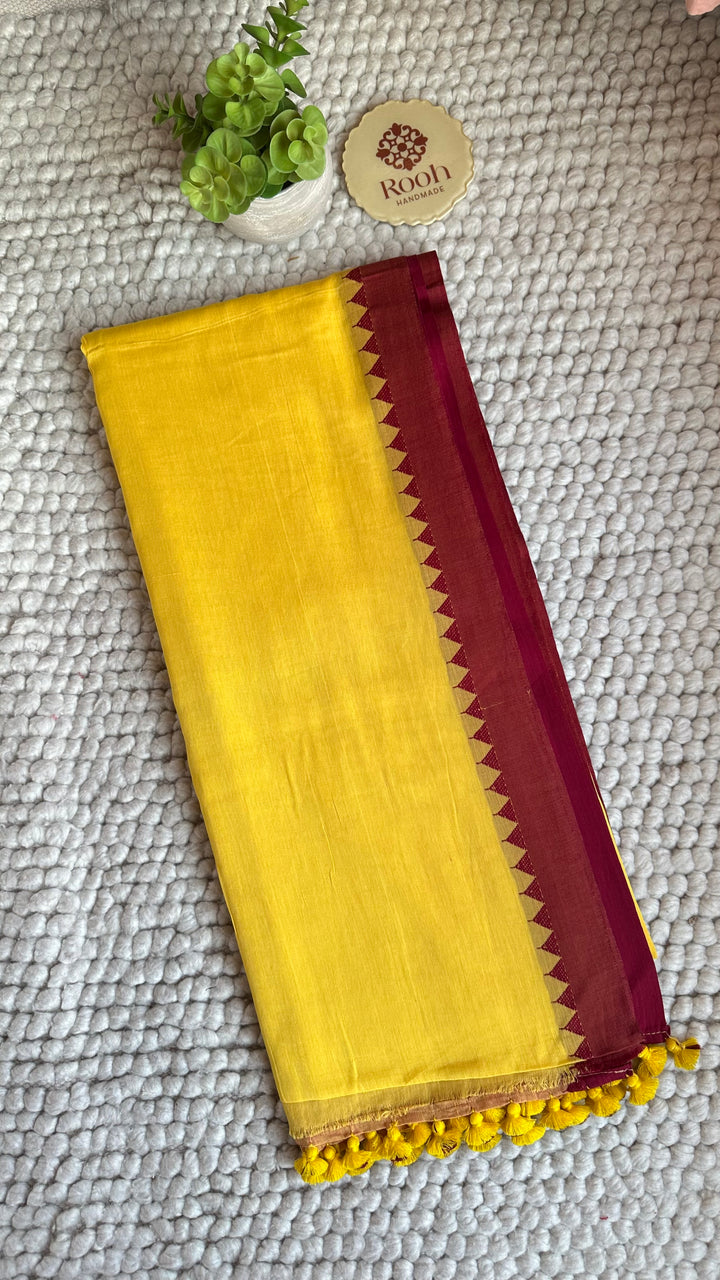 SUNFLOWER YELLOW PURE SUPER SOFT MULMUL COTTON SAREE - 020
