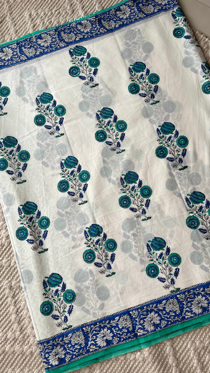 BAGRU HAND BLOCK PRINTED SOFT MULMUL COTTON SAREE- 065