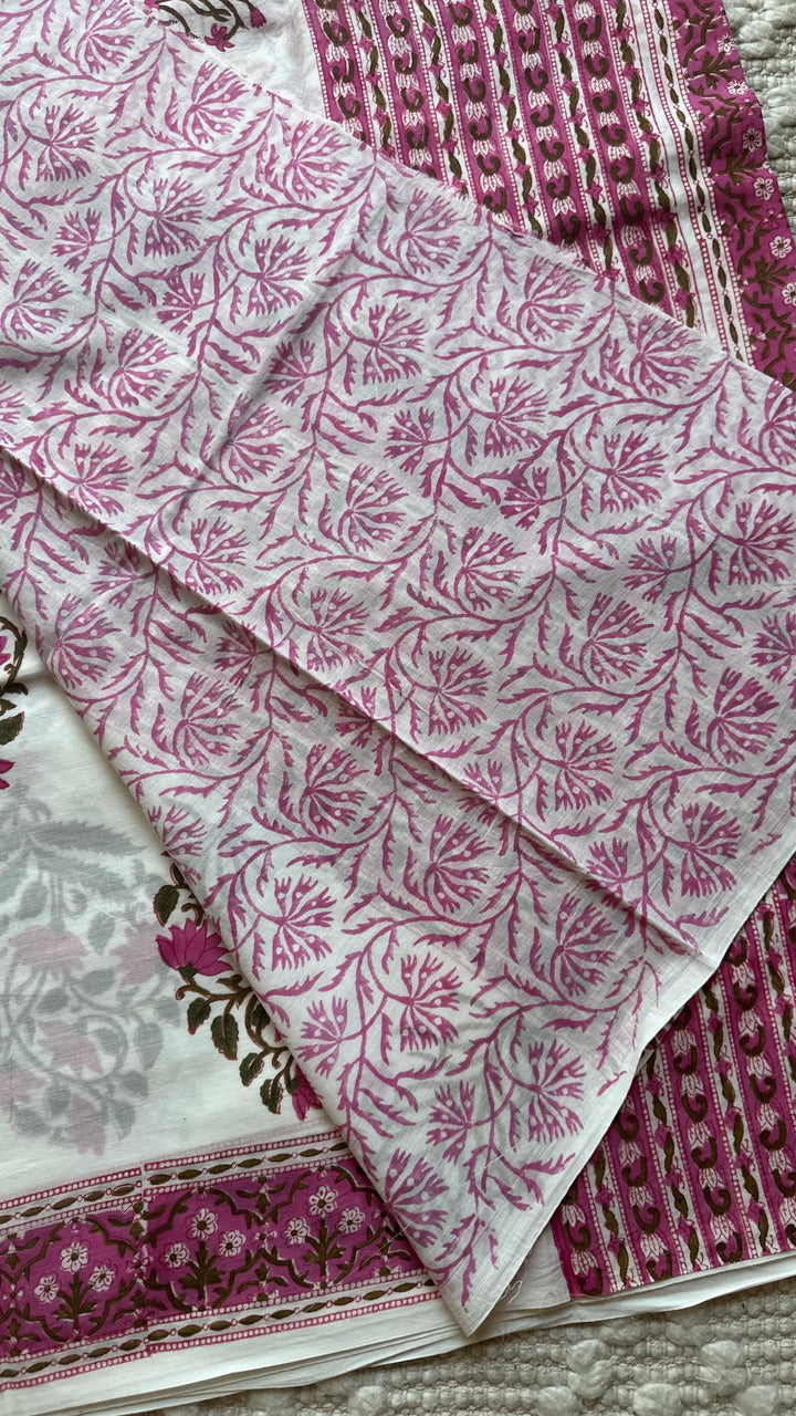 BAGRU HAND BLOCK PRINTED SOFT MULMUL COTTON SAREE- 101