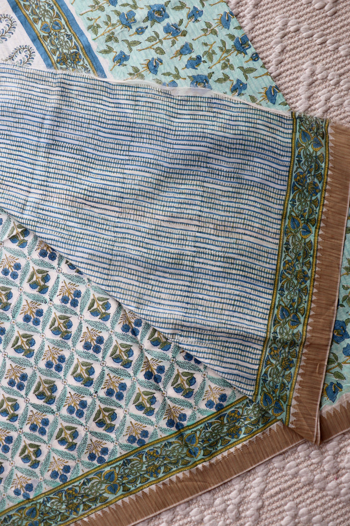 SANGANERI HAND BLOCK PRINTED SILK COTTON SAREE- 004