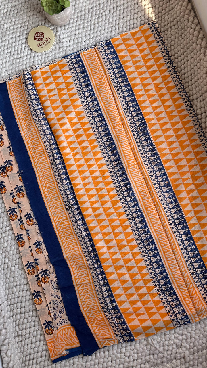 BAGRU HAND BLOCK PRINTED SOFT MULMUL COTTON SAREE- 142
