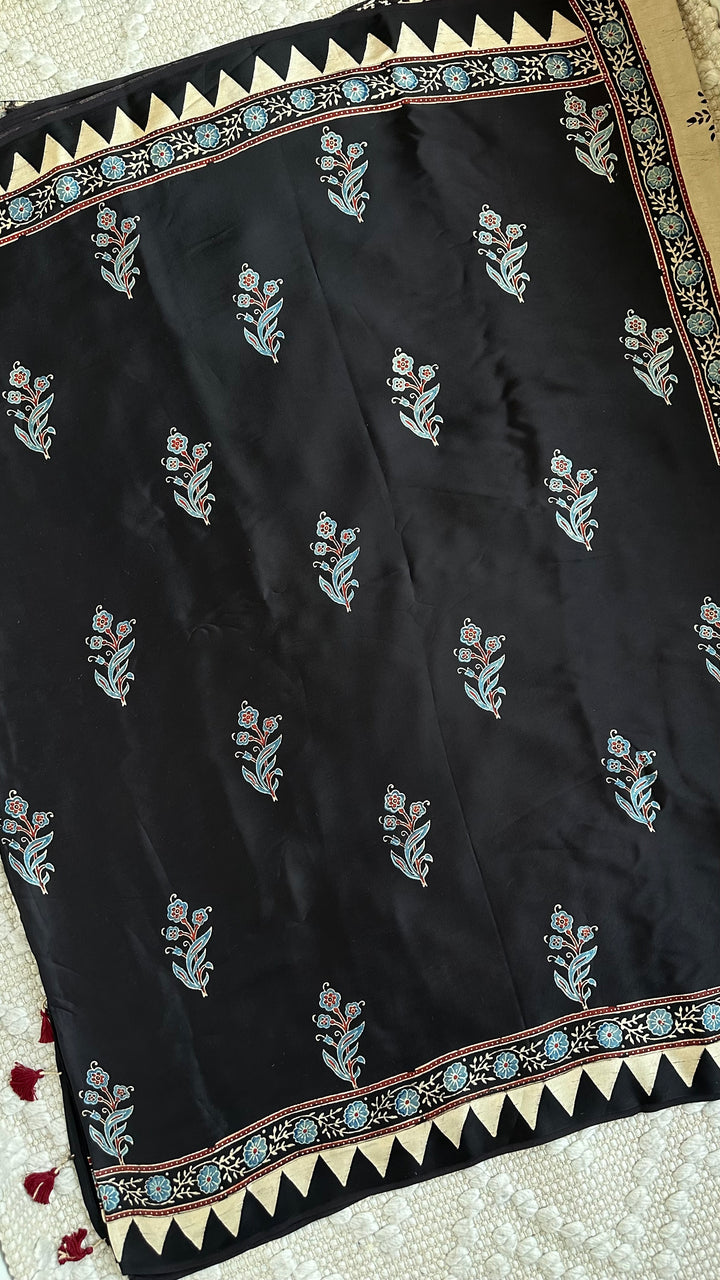 RAATRI - PREMIUM AJRAKH HAND BLOCK PRINTED MODAL SILK SAREE