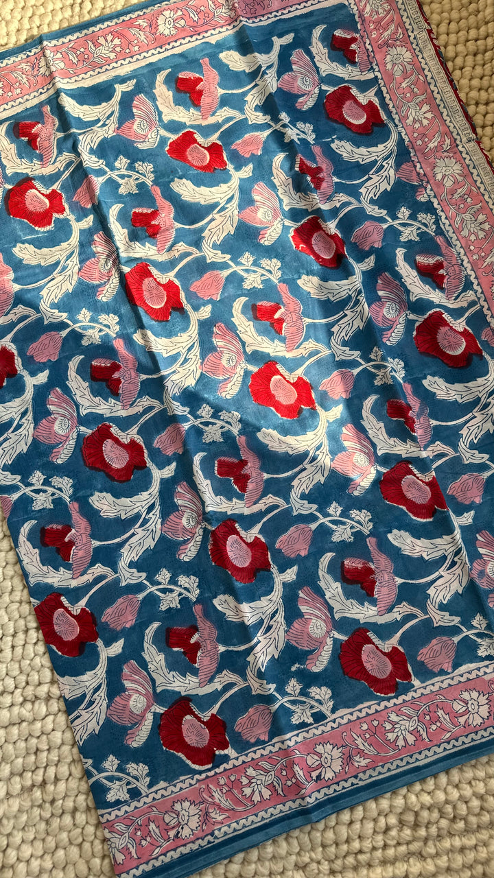 BAGRU HAND BLOCK PRINTED SOFT MULMUL COTTON SAREE- 120