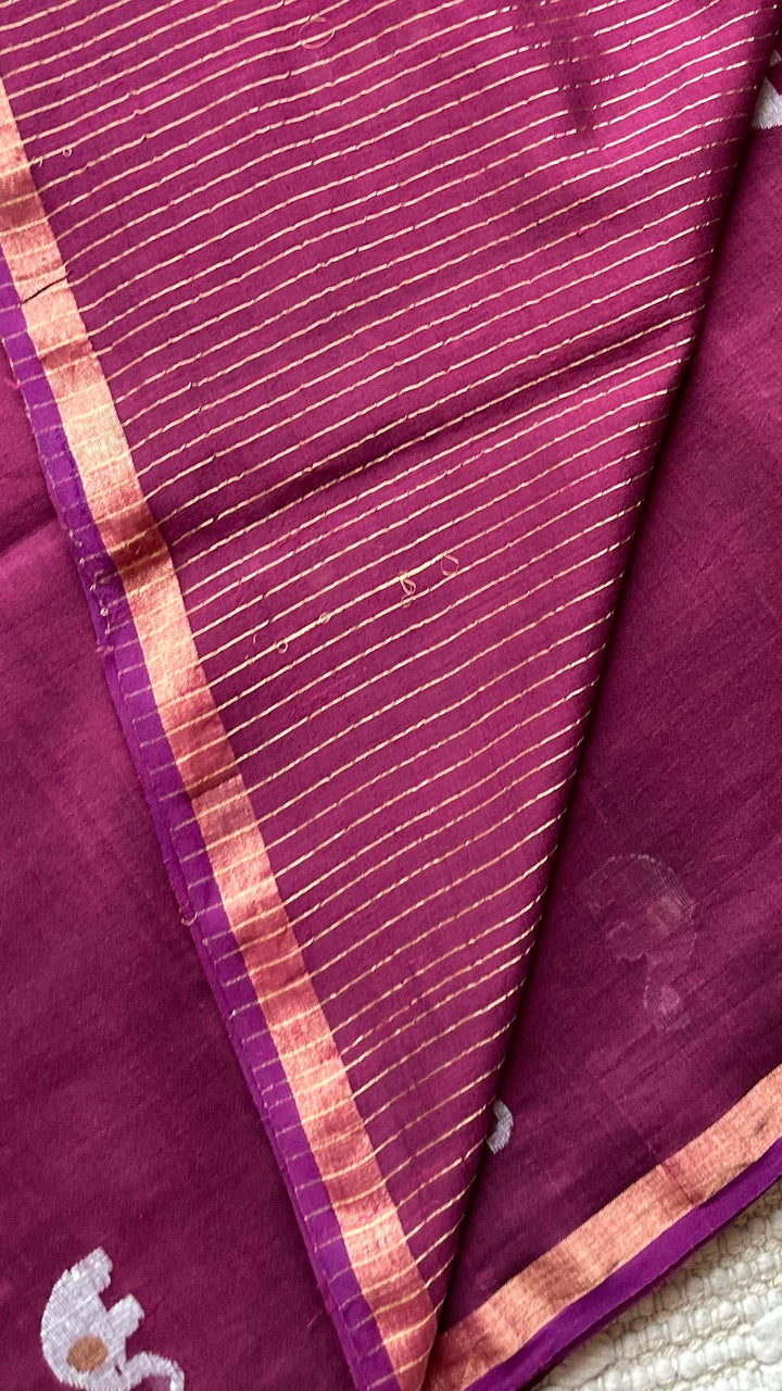 PREMIUM JAMDANI WEAVE HANDWOVEN PURE SILK BY PURE COTTON SAREE - ROYAL MAGENTA