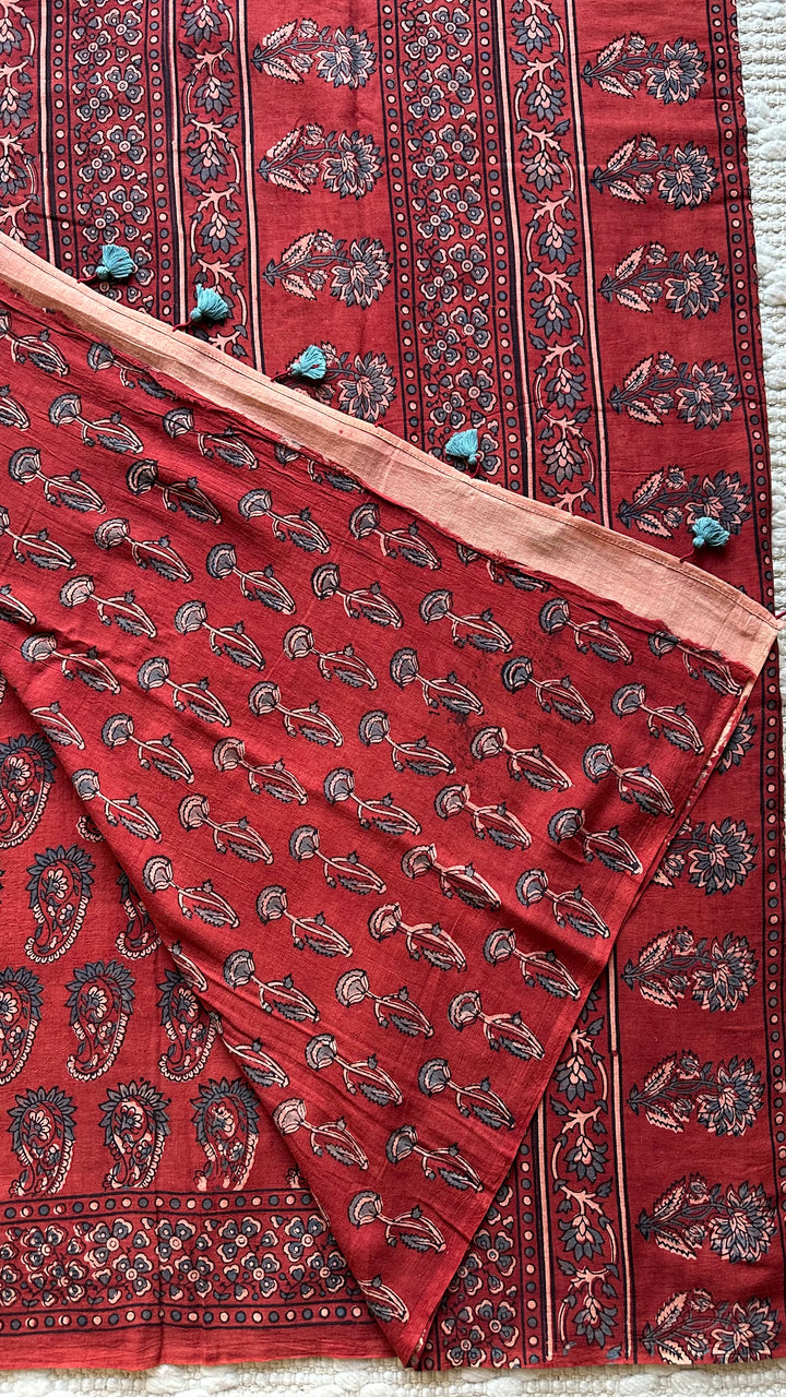 PREMIUM AJRAKH HAND BLOCK PRINTED PURE SOFT COTTON SAREE- 003