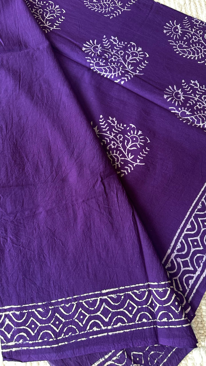 BAGRU HAND BLOCK PRINTED SOFT MULMUL COTTON SAREE- 068
