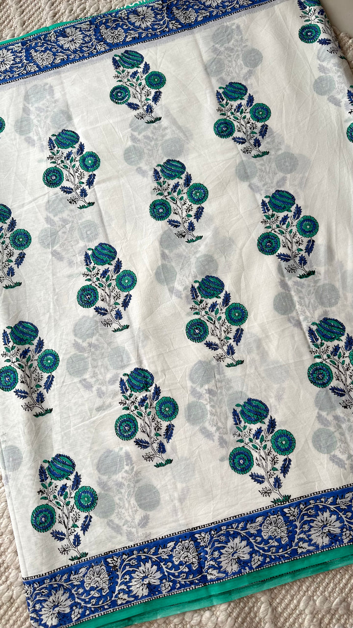 BAGRU HAND BLOCK PRINTED SOFT MULMUL COTTON SAREE- 065