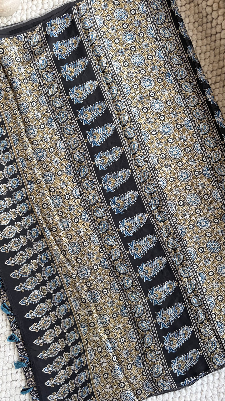 ROOH EXCLUSIVES- AJRAKH HAND BLOCK PRINTED PREMIUM MODAL SILK SAREE 02