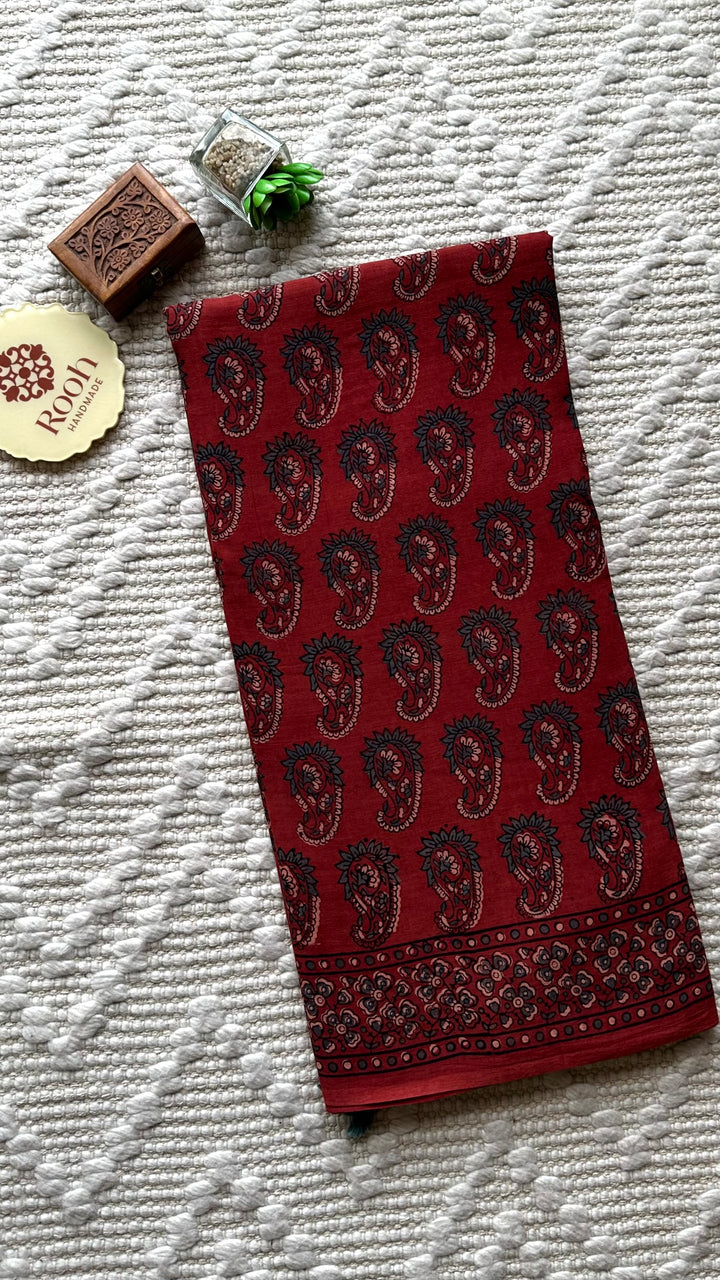 PREMIUM AJRAKH HAND BLOCK PRINTED PURE SOFT COTTON SAREE- 003