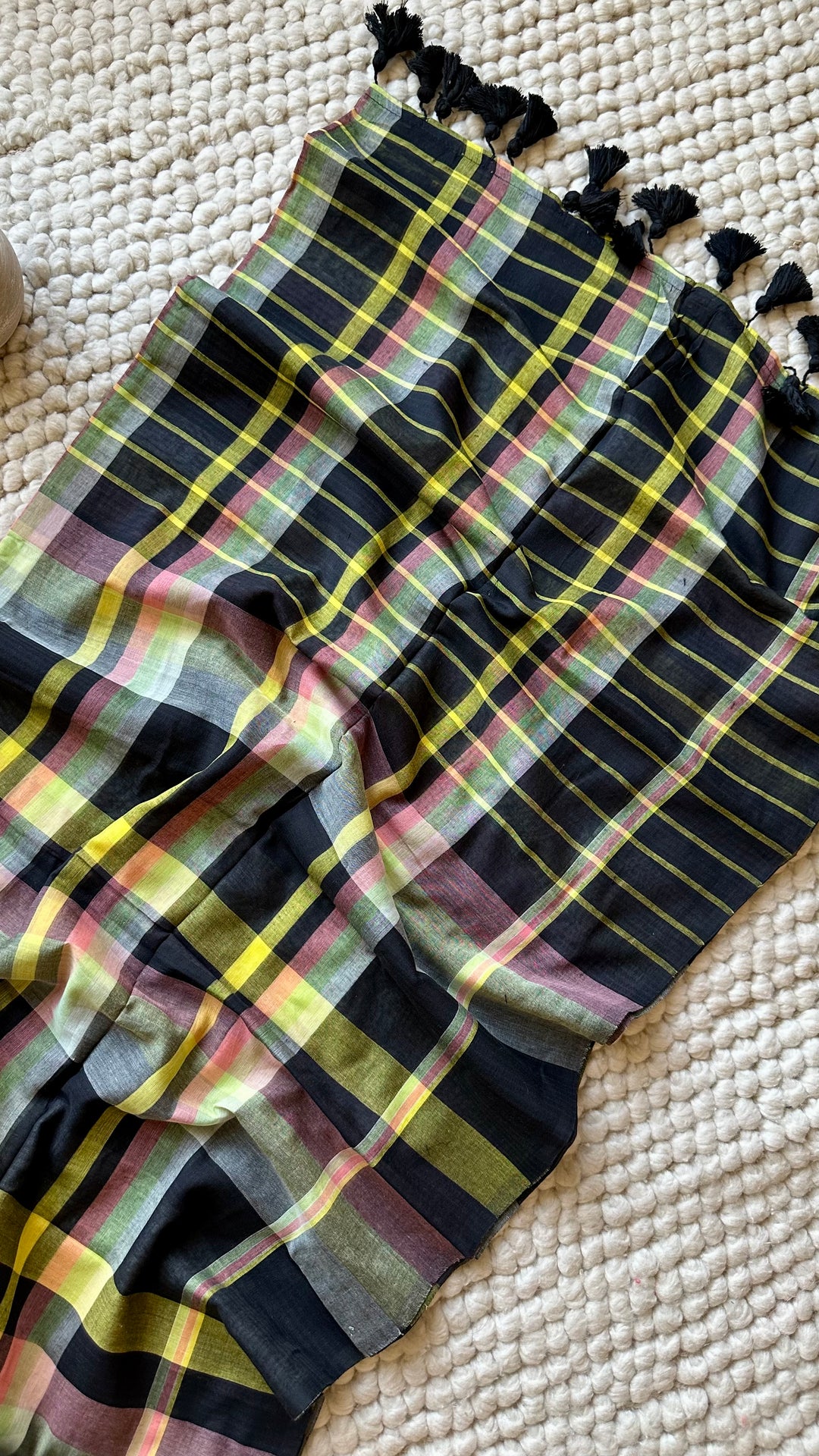 HANDWOVEN MULTICOLOUR CHECKERED MULMUL COTTON SAREE - 03 (DISPATCH TIME - 5 TO 7 DAYS)