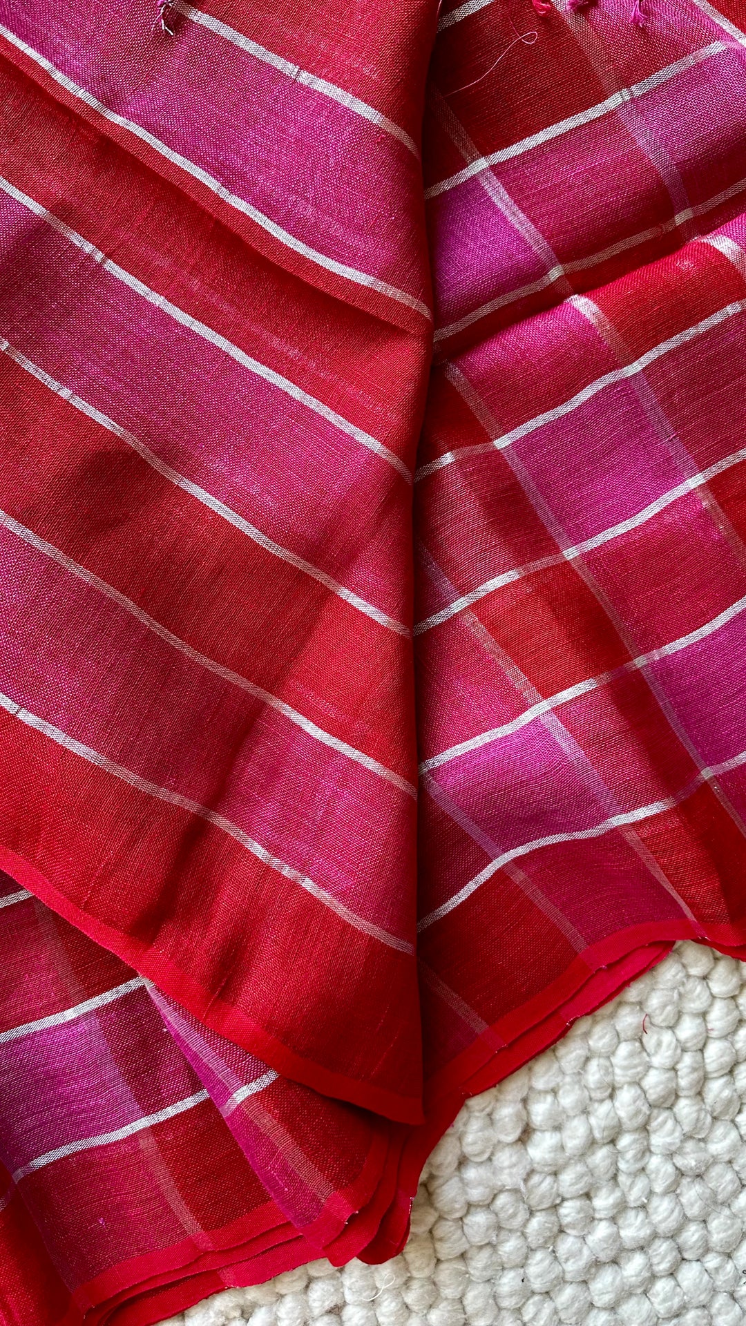 Multi Colour Checked Pure Handwoven Linen Saree - 004