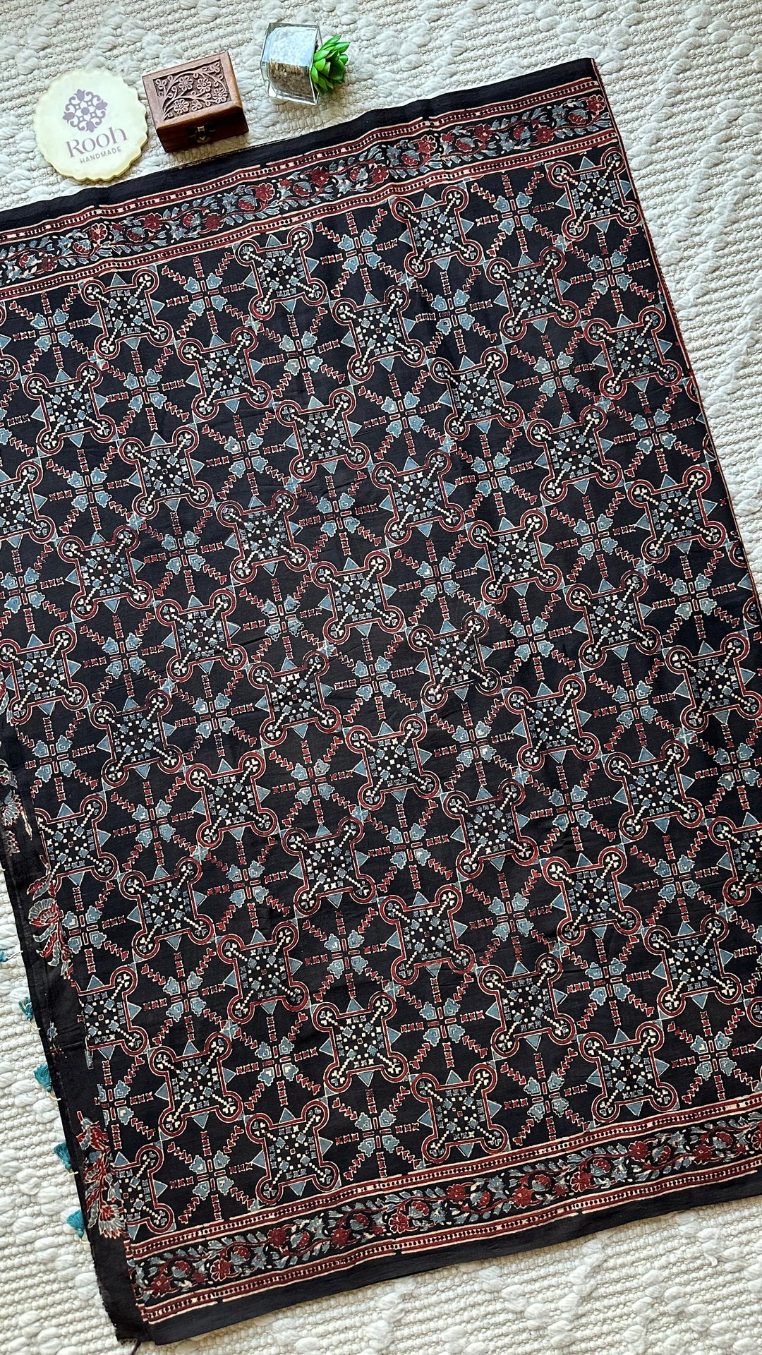 PREMIUM AJRAKH HAND BLOCK PRINTED PURE SOFT COTTON SAREE- 005