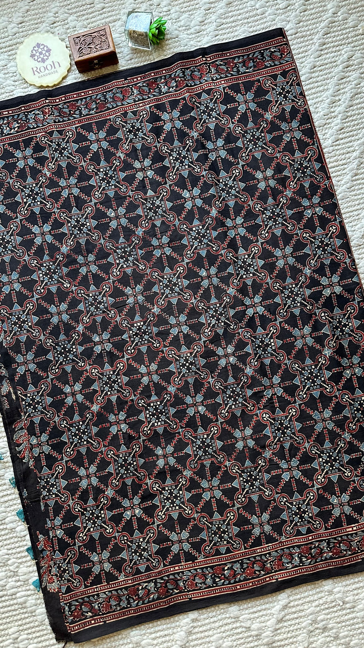PREMIUM AJRAKH HAND BLOCK PRINTED PURE SOFT COTTON SAREE- 005