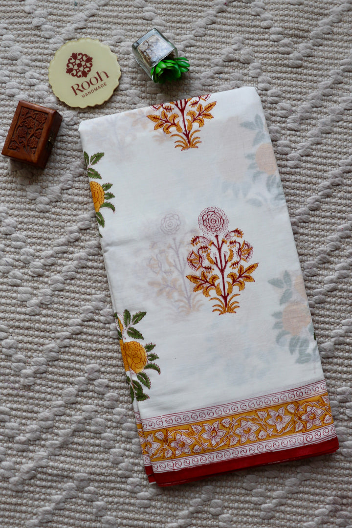 BAGRU HAND BLOCK PRINTED SOFT MULMUL COTTON SAREE- 090