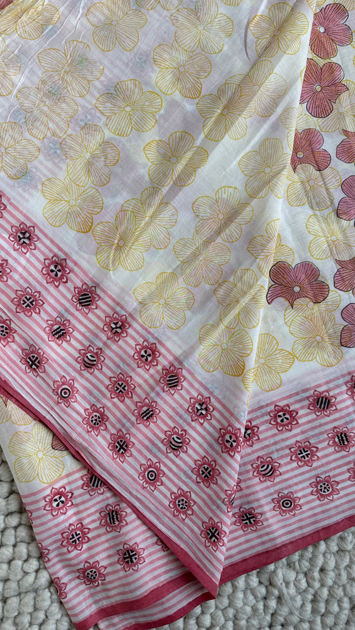 SANGANERI HAND BLOCK PRINTED SOFT COTTON SAREE- 025
