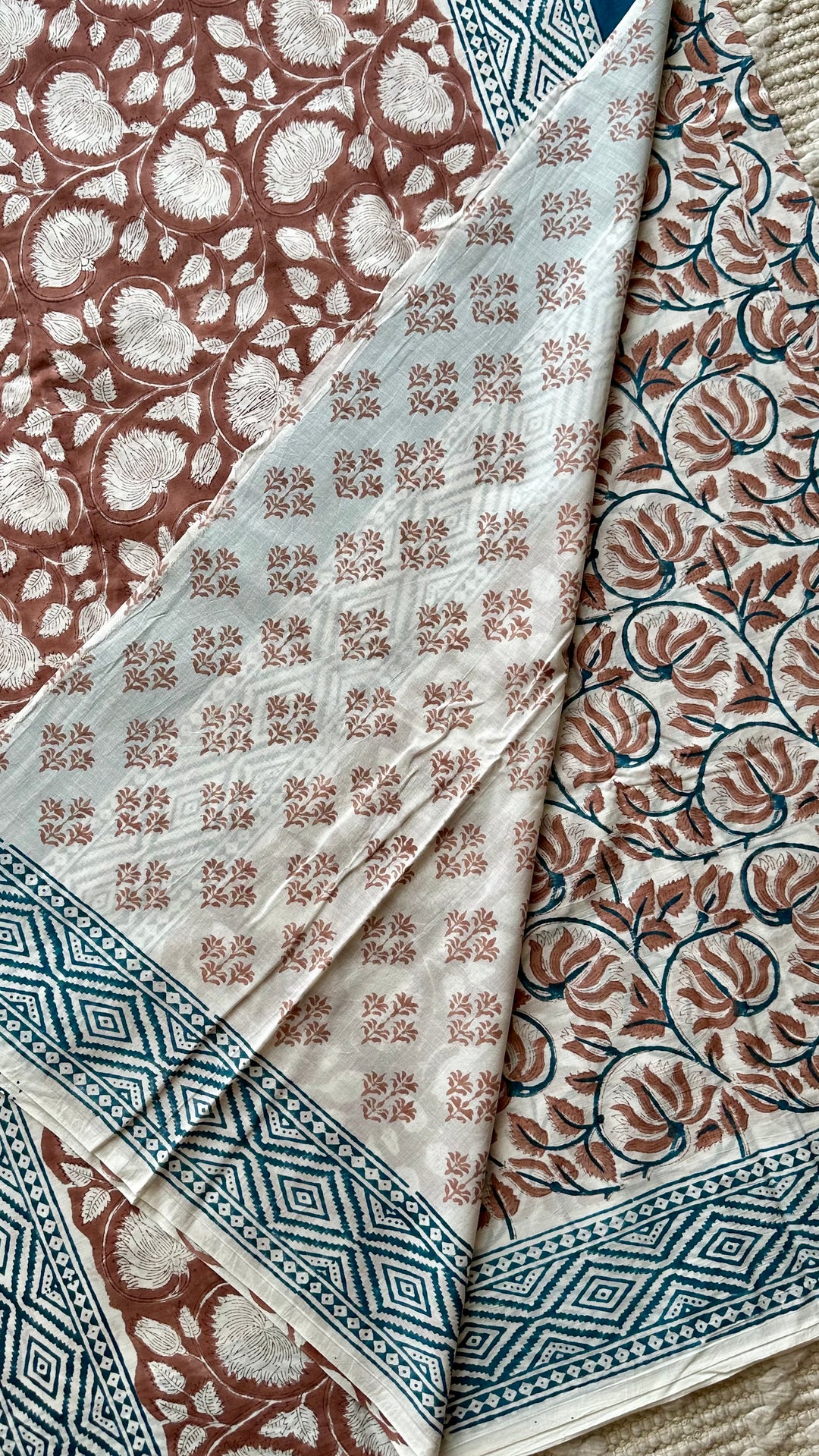 BAGRU HAND BLOCK PRINTED SOFT MULMUL COTTON SAREE- 072