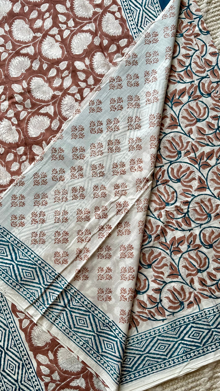 BAGRU HAND BLOCK PRINTED SOFT MULMUL COTTON SAREE- 072