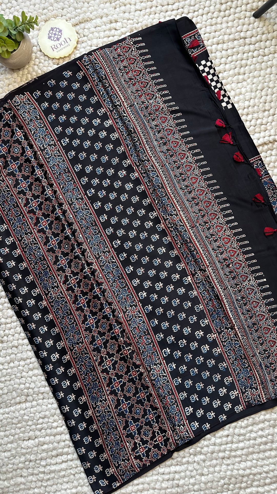 ROOH EXCLUSIVES- AJRAKH HAND BLOCK PRINTED PREMIUM MODAL SILK SAREE 15