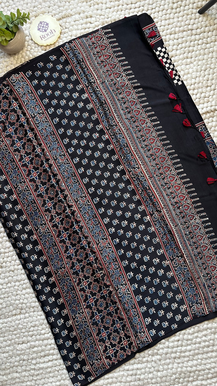 ROOH EXCLUSIVES- AJRAKH HAND BLOCK PRINTED PREMIUM MODAL SILK SAREE 15