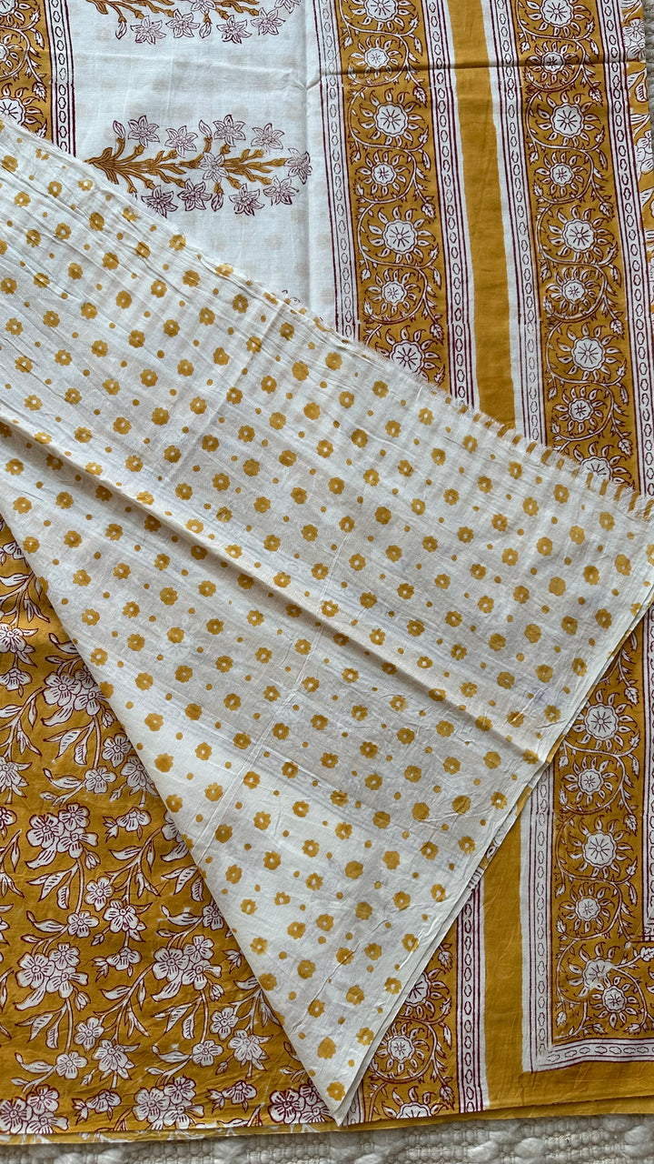 BAGRU HAND BLOCK PRINTED SOFT MULMUL COTTON SAREE- 075
