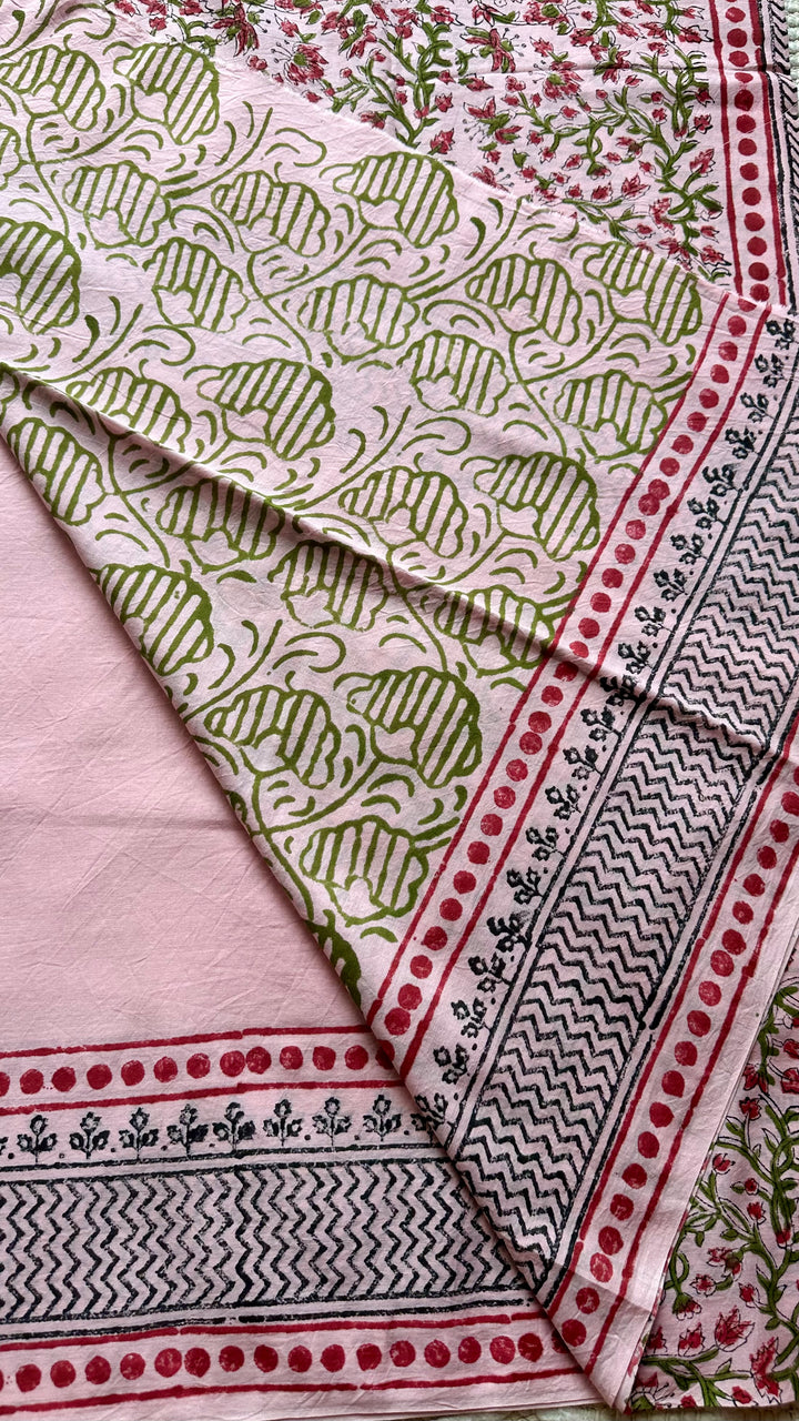 BAGRU HAND BLOCK PRINTED SOFT MULMUL COTTON SAREE- 095