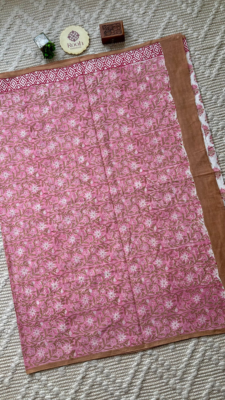 SANGANERI HAND BLOCK PRINTED SOFT MULMUL COTTON SAREE- 016
