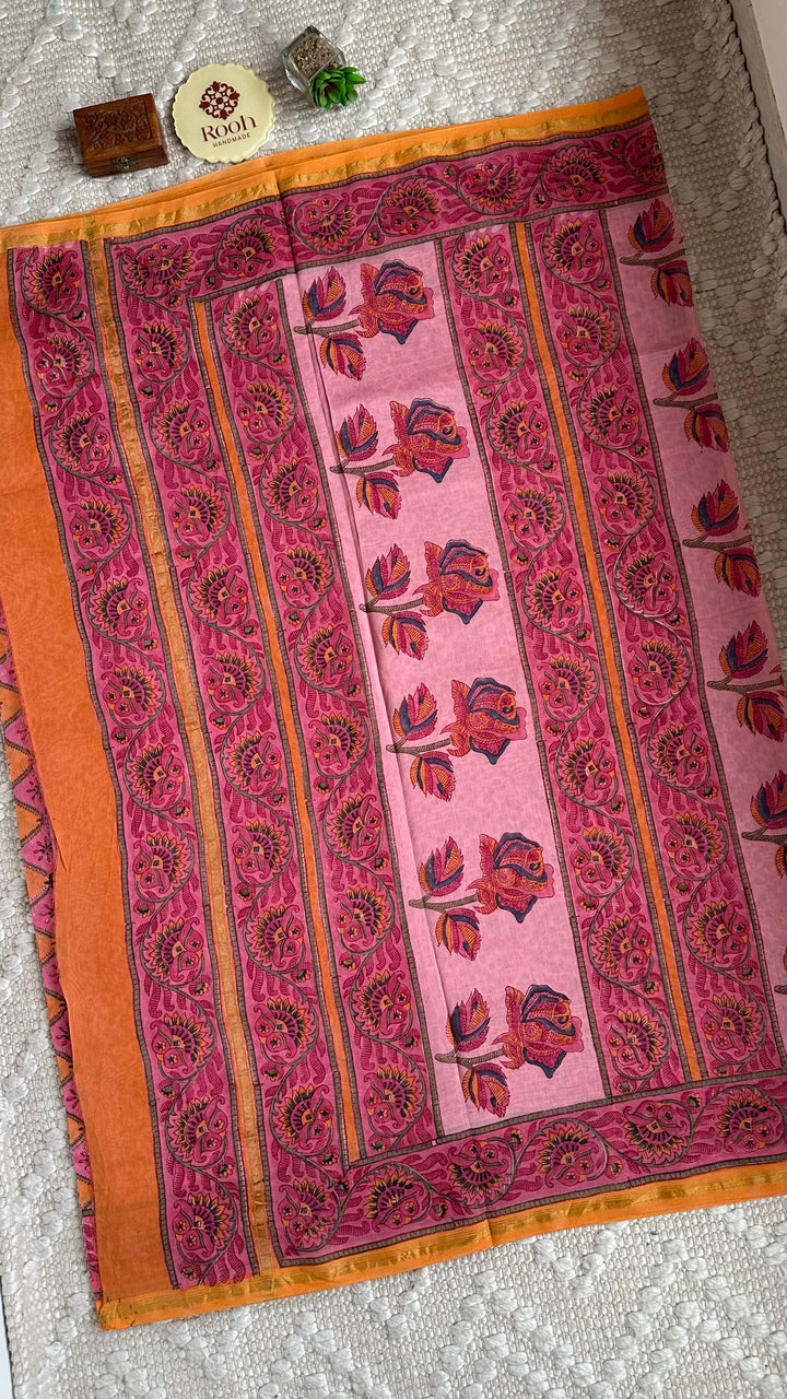SANGANERI HAND BLOCK PRINTED SILK COTTON SAREE- 007