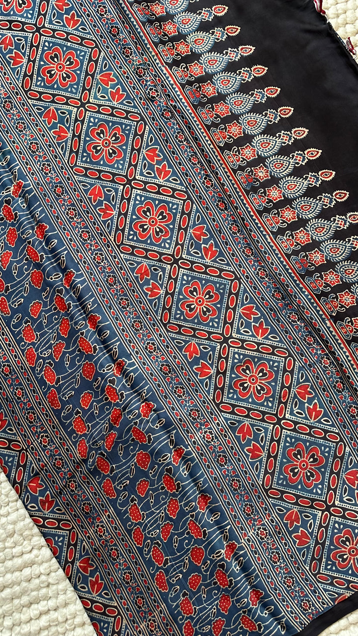 ROOH EXCLUSIVES- AJRAKH HAND BLOCK PRINTED PREMIUM MODAL SILK SAREE 21
