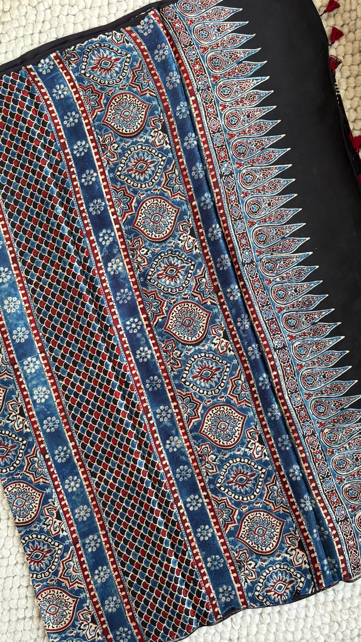 ROOH EXCLUSIVES- AJRAKH HAND BLOCK PRINTED PREMIUM MODAL SILK SAREE 01