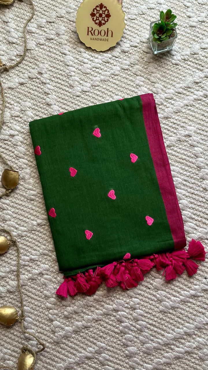DIL - FOREST GREEN & PINK SUPER SOFT MUL COTTON SAREE