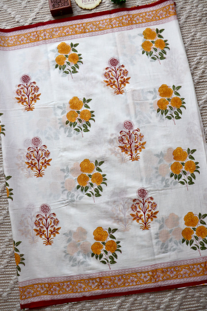 BAGRU HAND BLOCK PRINTED SOFT MULMUL COTTON SAREE- 090