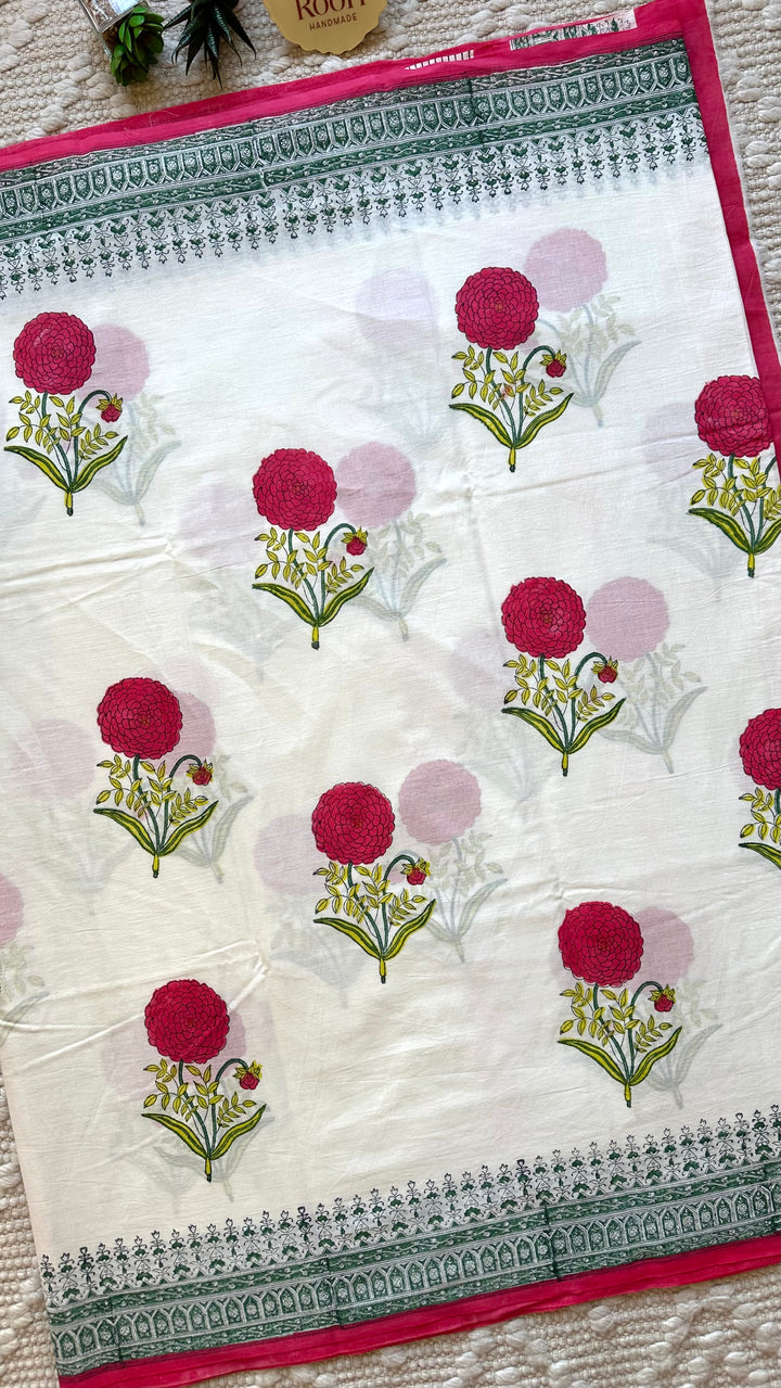 BAGRU HAND BLOCK PRINTED SOFT MULMUL COTTON SAREE- 054