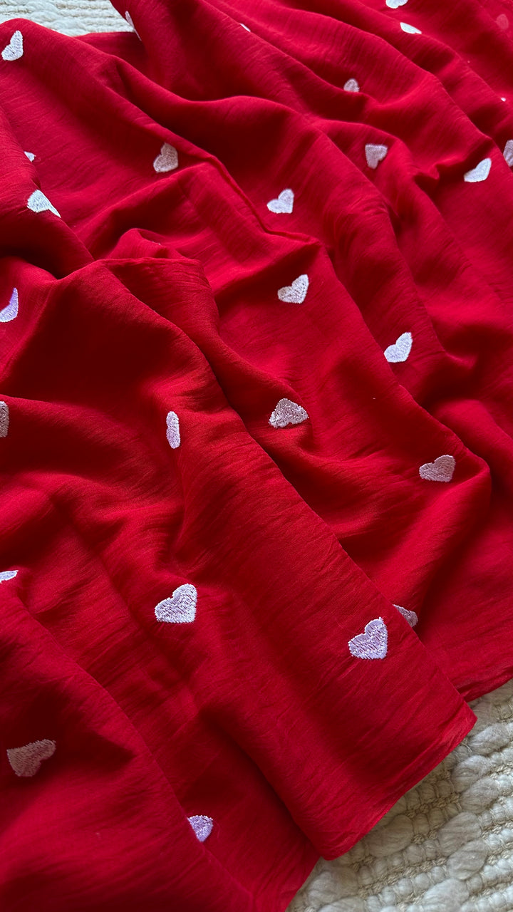 DIL - VERMILION RED SUPER SOFT MUL COTTON SAREE (DISPATCH TIME IS 7-10 DAYS)