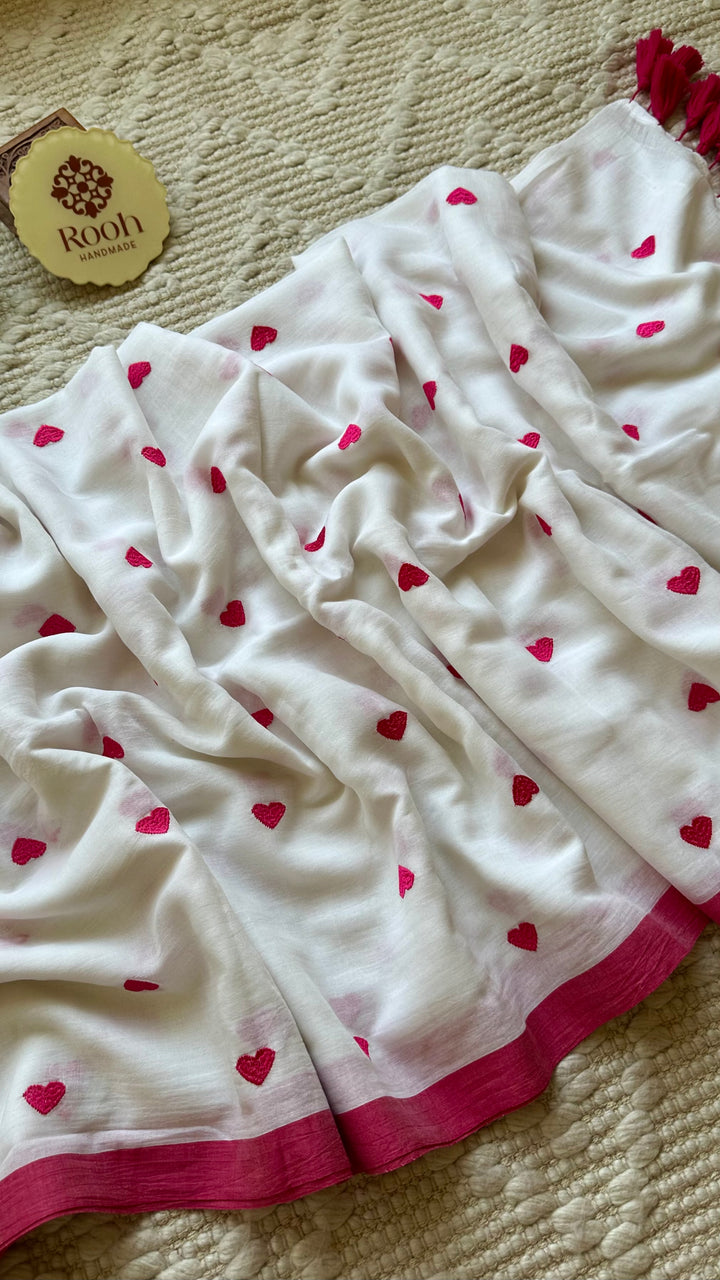 DIL - WHITE & PINK SUPER SOFT MUL COTTON SAREE