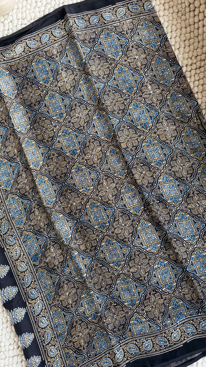 ROOH EXCLUSIVES- AJRAKH HAND BLOCK PRINTED PREMIUM MODAL SILK SAREE 02