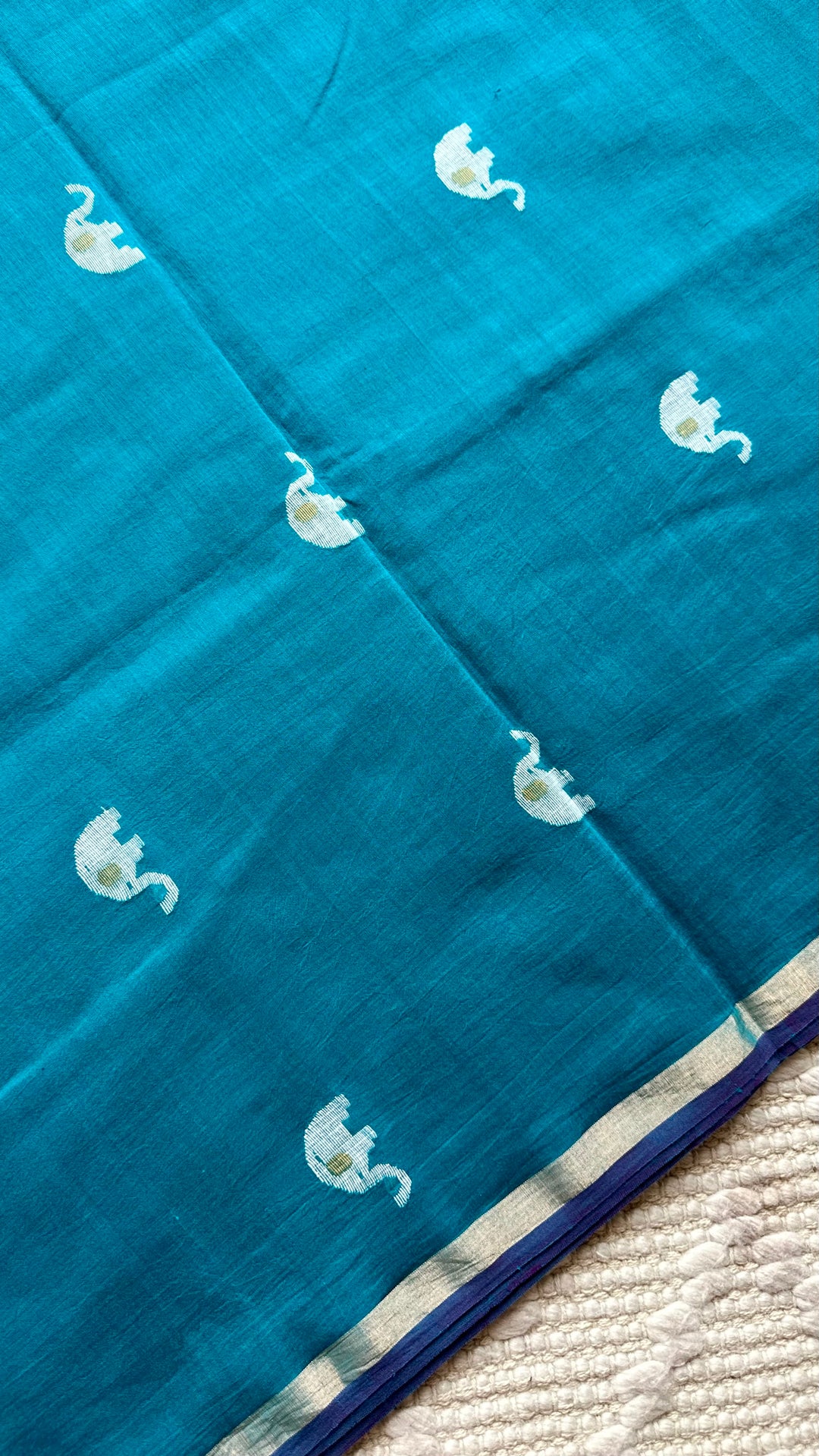 PREMIUM JAMDANI WEAVE HANDWOVEN PURE SILK BY PURE COTTON SAREE - TEAL BLUE