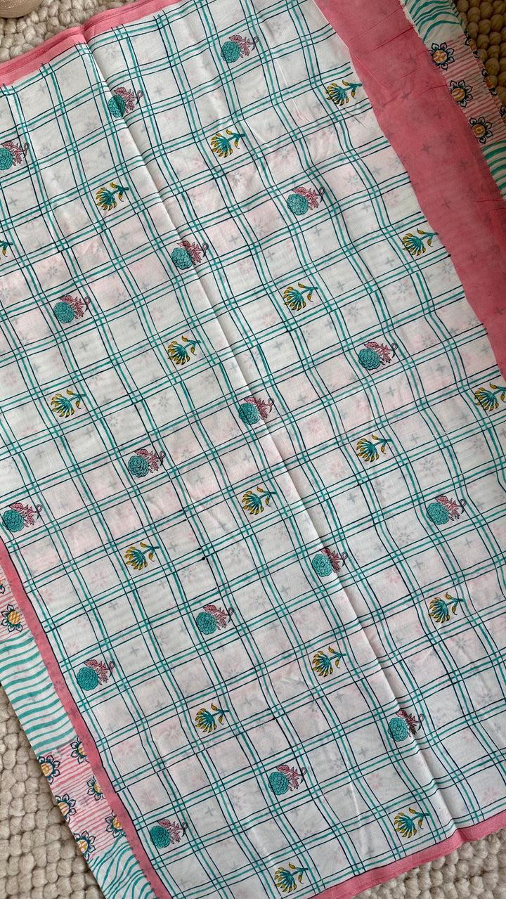 SANGANERI HAND BLOCK PRINTED SOFT COTTON SAREE- 029