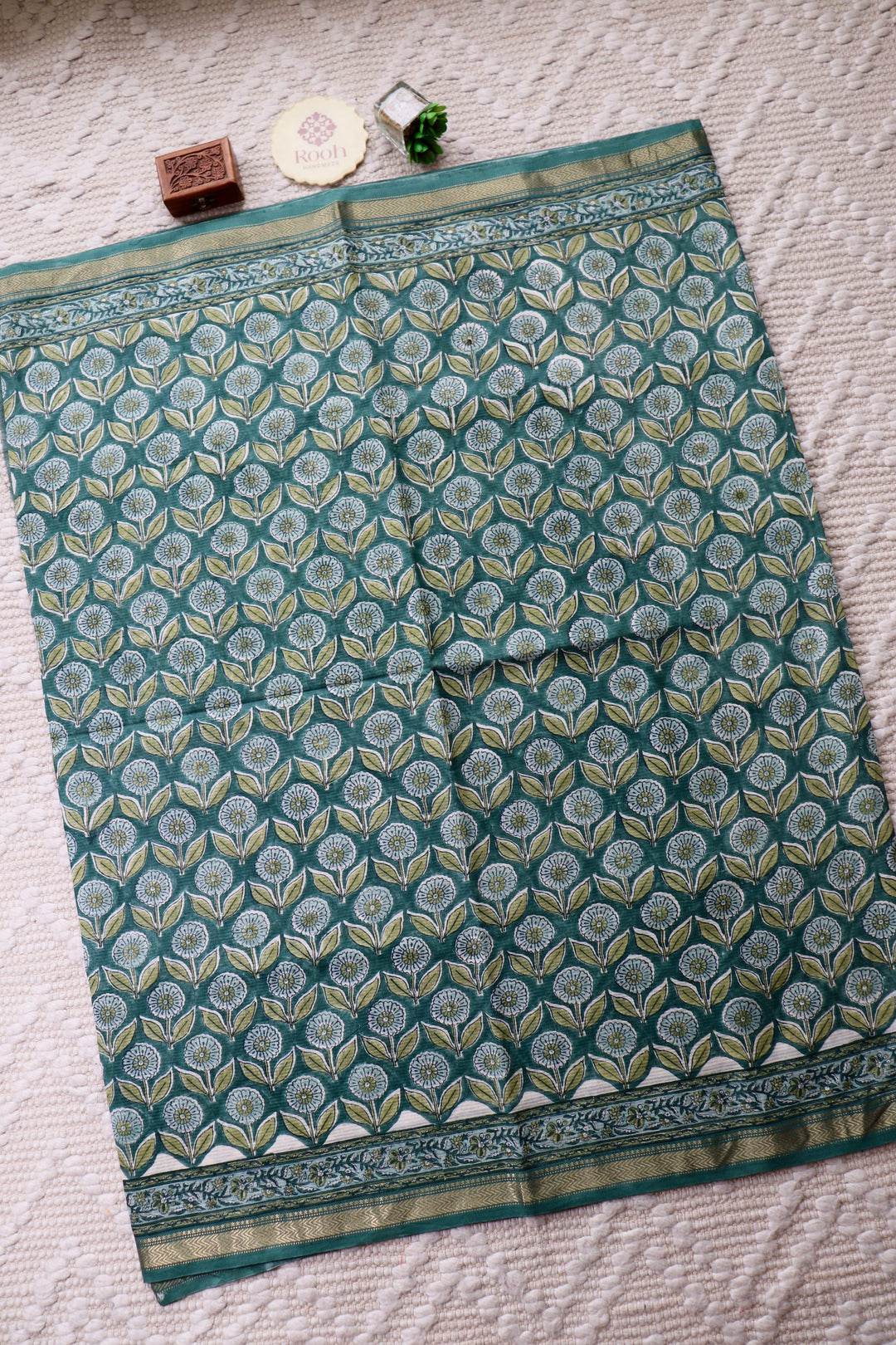 SANGANERI HAND BLOCK PRINTED SILK COTTON SAREE- 003